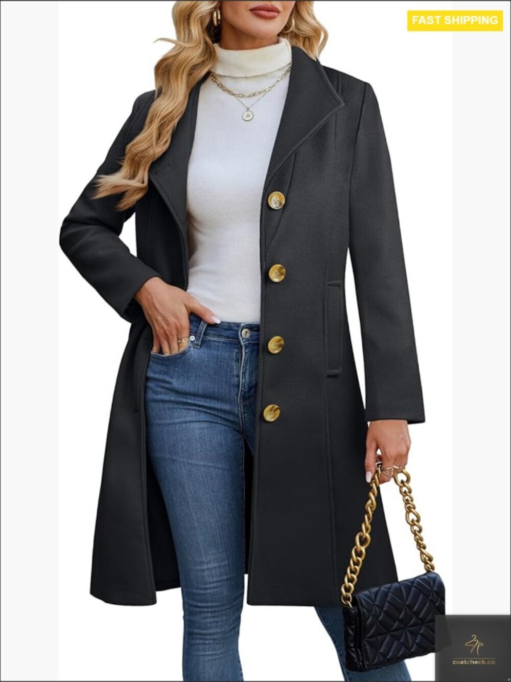 Classic Wool Blend Trench Coat Single Breasted Fitted Knee Length Winter